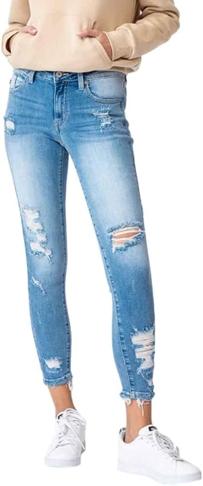 Kancan Jeans Women's Five Pocket High Waist Distressed Denim Jean - KC8373 | Amazon (US)