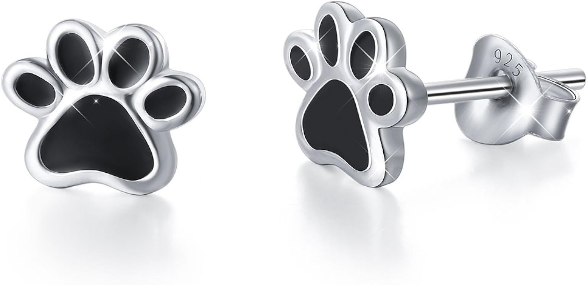 S925 Sterling Silver Puppy Dog Cat Pet Paw Print Stud Earrings | Amazon (US)