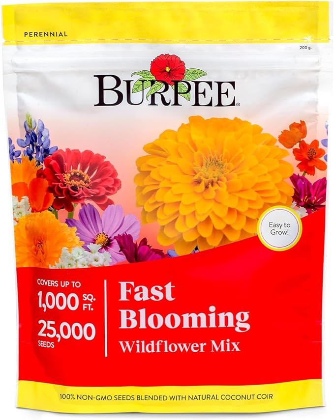 Burpee Fast Blooming 25,000 Non-GMO Planting, 1 Bag Easy Grow Wildflower Seed Mix Contains 14 Flo... | Amazon (US)
