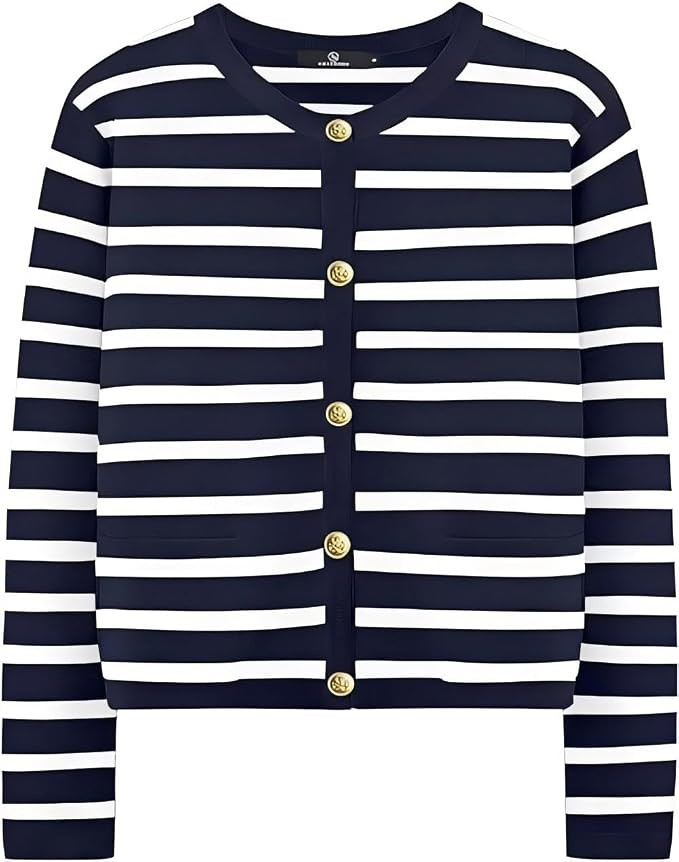 Open Front Cardigan Long Sleeve Knit Striped Sweater for Women - Trendy Fall Outfit | Amazon (US)