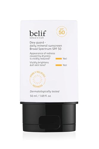 belif Dew Guard - Daily Mineral sun SPF 50 Hydrating Niacinamide Sunscreen (1.69 fl. oz) - Daily Broad Spectrum, Reduces Redness, No-White Cast, Non-Greasy, Korean Skincare | Amazon (US)