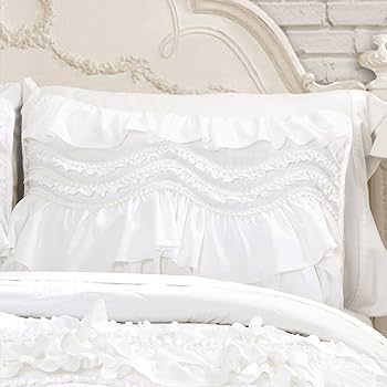 Lush Decor Kemmy Quilt Ruffled Textured 2 Piece Twin Size Bedding Set, White | Amazon (US)