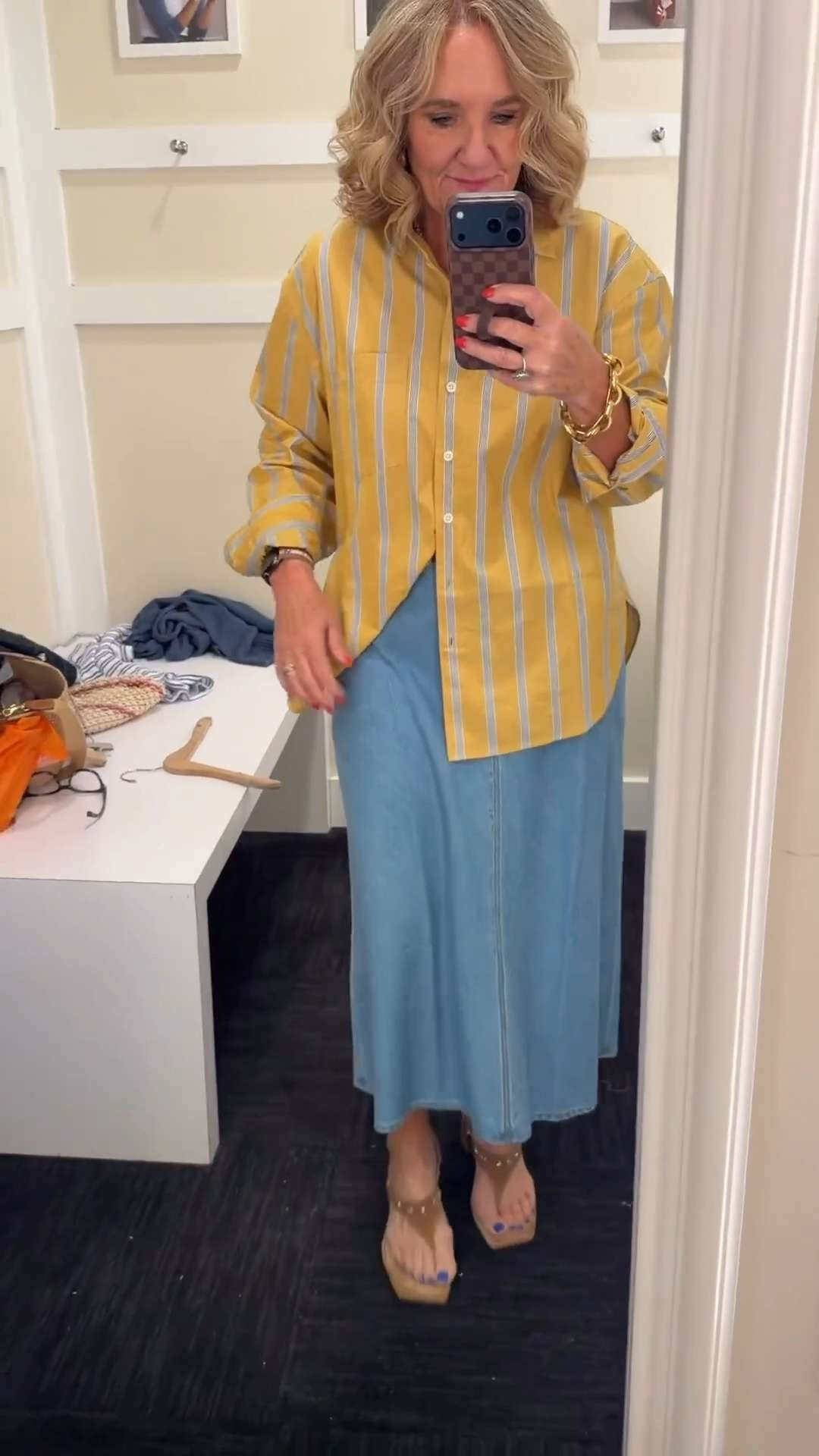 This denim skirt is such a great find 🤍

First of all, it’s lightweight, which makes it so much more comfortable than your typical denim. It has that easy, breathable feel but still gives you a structured, flattering look.

The fit is really good too. It sits nicely, doesn’t feel bulky, and is one of those pieces that works for so many different outfits. I also love that you can size down if you want a closer fit.

Paired with a simple blouse and sandals, it creates such an effortless everyday outfit. You can also dress it up a bit with a nicer top and accessories if needed.

This is definitely one of those versatile pieces you’ll keep reaching for. 

Everything is linked for you here 🫶🏻 

 #LTKootd #LTKSeasonal #LTKOver40