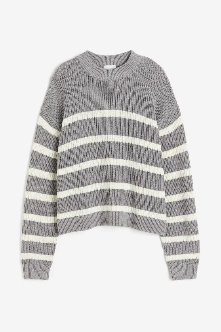 Rib-knit Sweater - Gray/striped - Ladies | H&M US | H&M (US + CA)