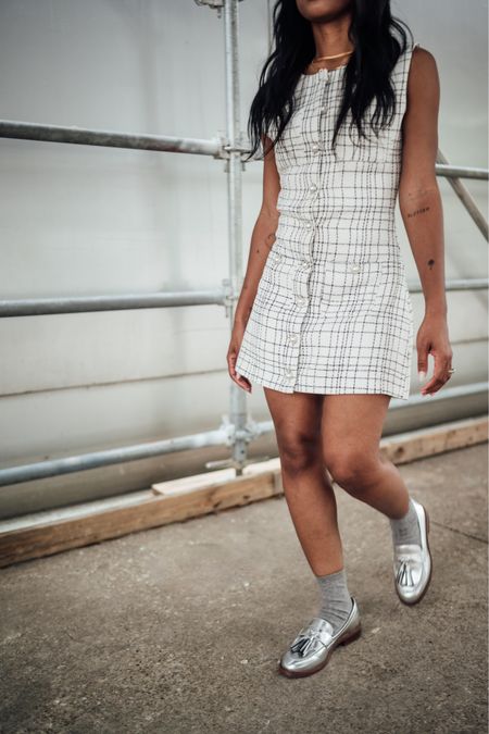 Tweed dress and metallic loafers - workwear 

#LTKstyletip #LTKshoecrush #LTKworkwear