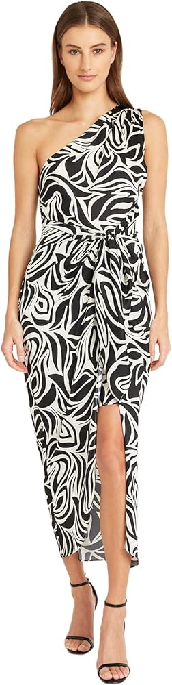 Donna Morgan Women's One Shoulder Faux Wrap Light Charmeuse Maxi with Tie Waist Occasion Event Pa... | Amazon (US)