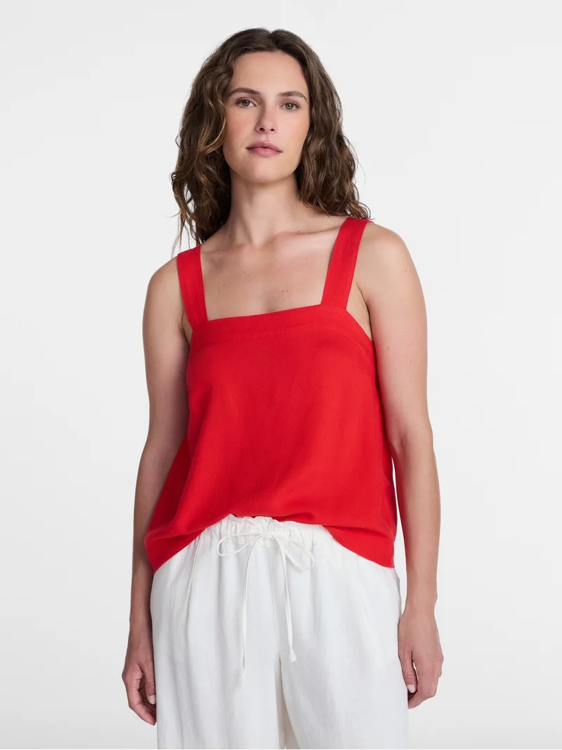 Time and Tru Women's Linen Blend Square Neck Tank Top, Sizes XS-XXXL | Walmart (US)