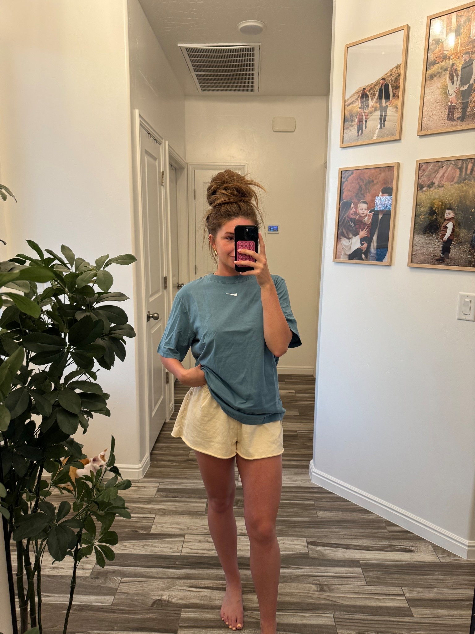 XS in Nike top (runs big) 
Size small in urban outfitter shorts 