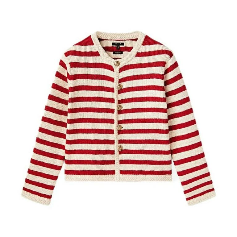 New Spring Women's Fitted Red and White Striped Knitted Cardigan Jacket-Red-L | Walmart (US)