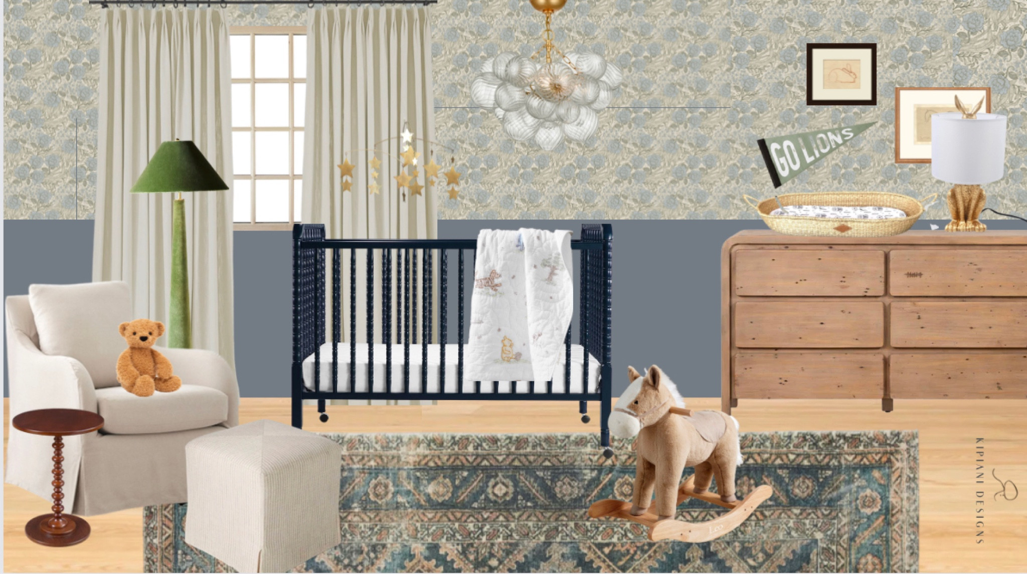 Nursery design with wallpaper, crib, dresser, and glide chair

#LTKbaby #LTKstyletip #LTKhome