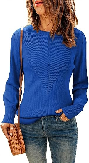 Dokotoo Womens Ribbed Knit Long Lantern Sleeves Sweater Crewneck Casual Slim Fit Pullover Jumper ... | Amazon (US)