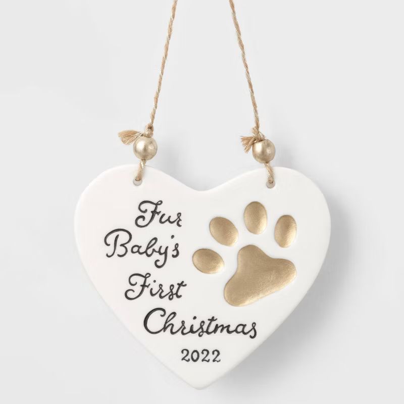 Ceramic Heart &#39;Fur Baby&#39;s First Christmas 2022&#39; Christmas Tree Ornament - Wondershop&... | Target