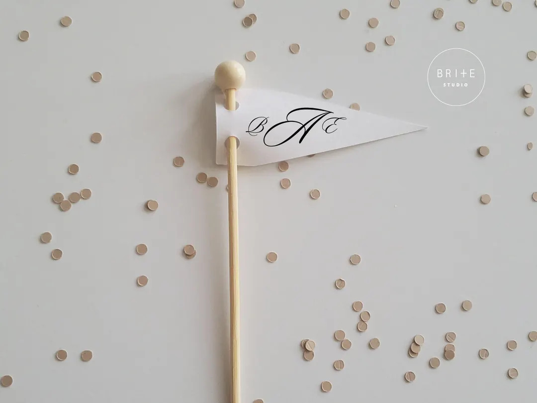 Vintage Wedding Monogram Topper for Drink Pick Wedding Couple Flag Drink Garnish for Rehearsal Di... | Etsy (US)