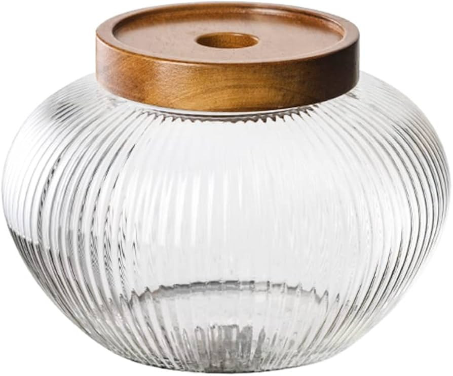Glass Jar Food Storage Container Jar with Seal Wooden Lid for Coffee Bean Candy Tea and More | Amazon (US)