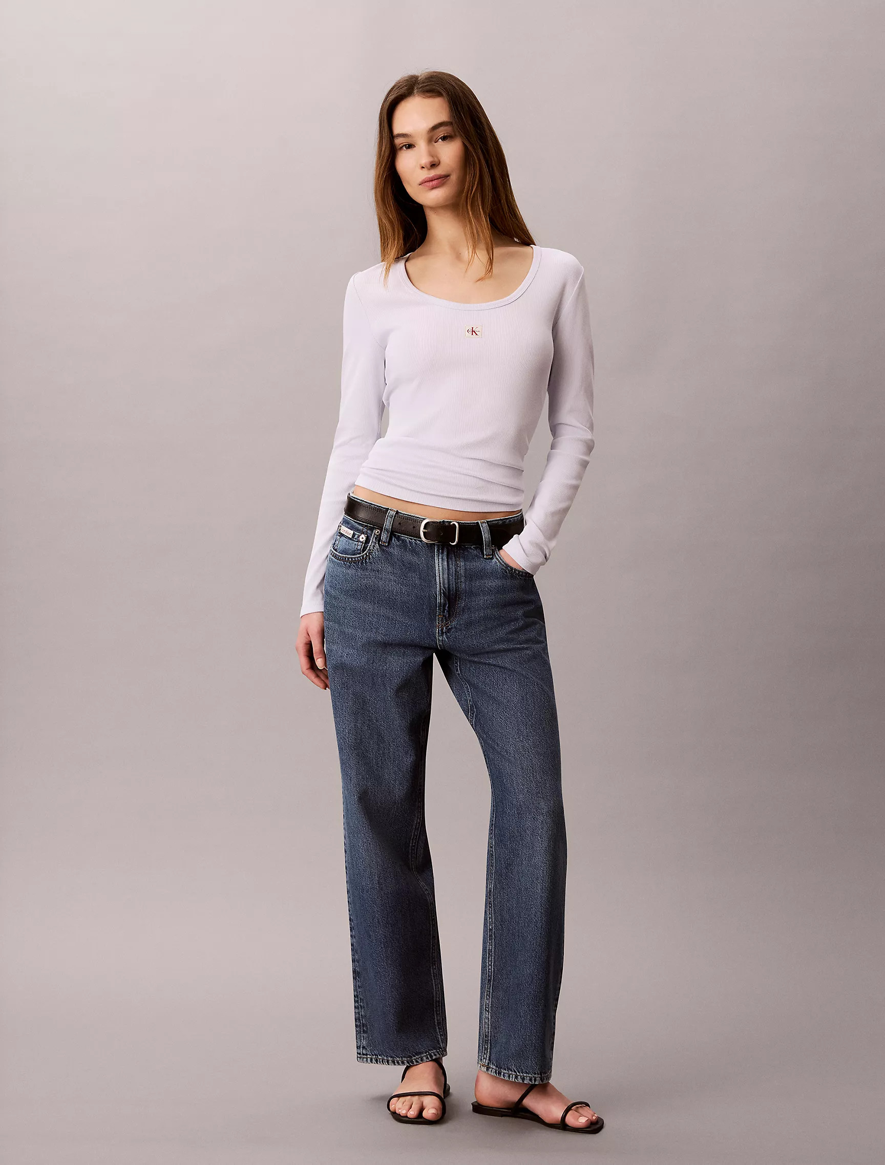 Woven Monologo Rib Scoop Neck T-Shirt | Calvin Klein | Calvin Klein (US)