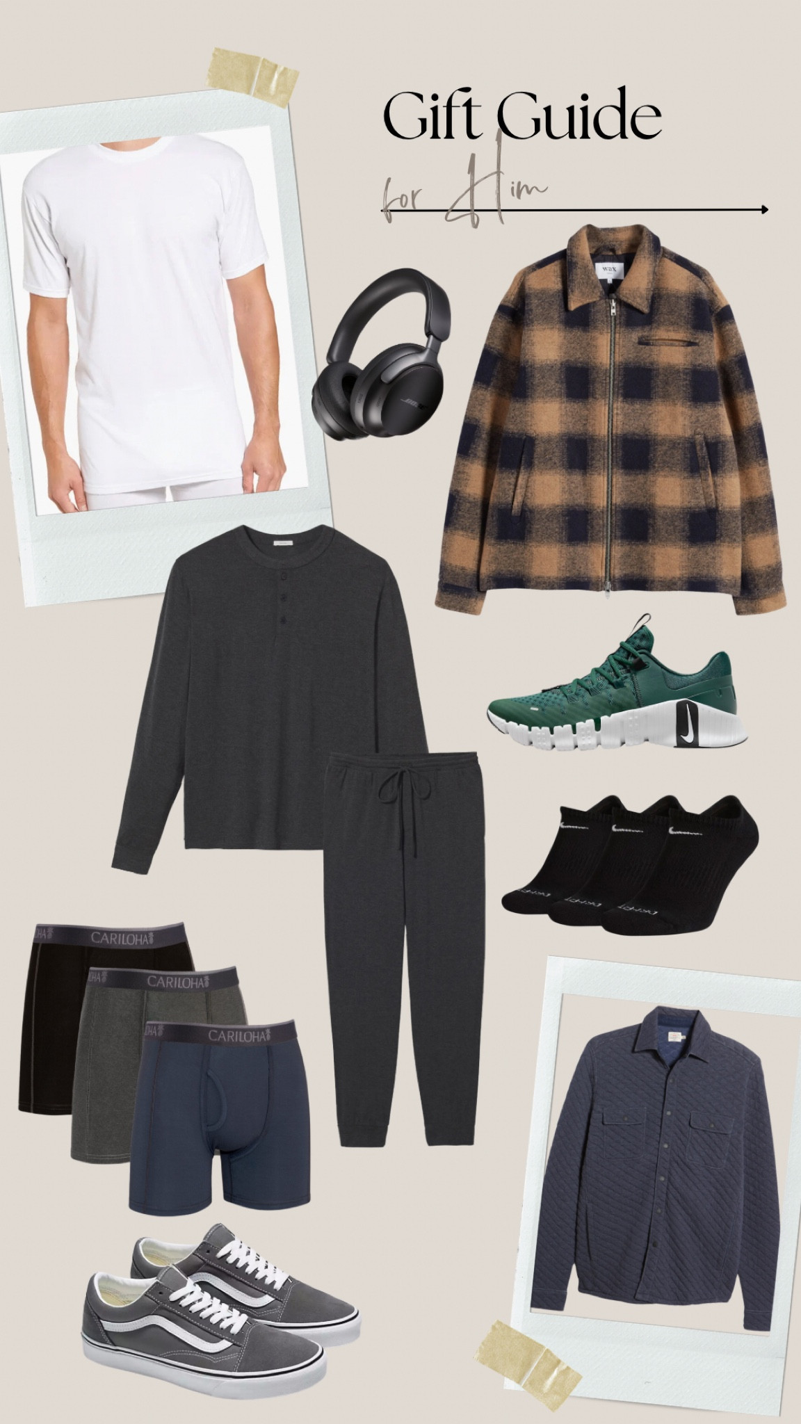 Gift guide for Him

Gifts for him, Xmas gifts, carihola, vans, bamboo men’s underwear, Nike metcon, guy gifts, pajamas for men, quilted shirt, Bose headphones, gift ideas for him