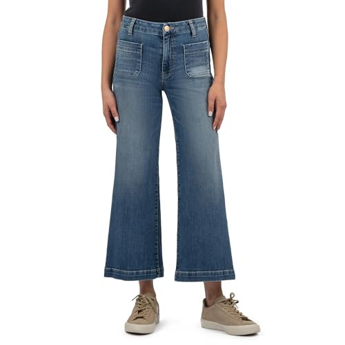 KUT from the Kloth, Women's, Meg High Rise Wide Leg W Patch Pockets Regular Hem, Effectiveness with Dark Base Wash, Size: 14, Inseam: 27.25 | Amazon (US)