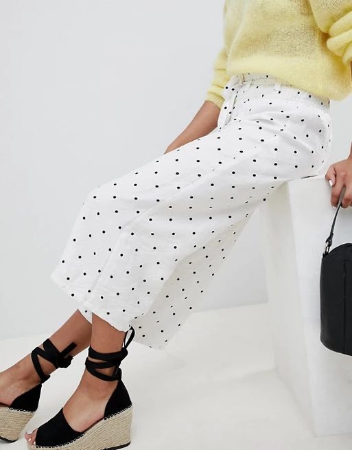 Lost Ink Wide Leg Pants With Corset Waist In Polka Dot | ASOS US