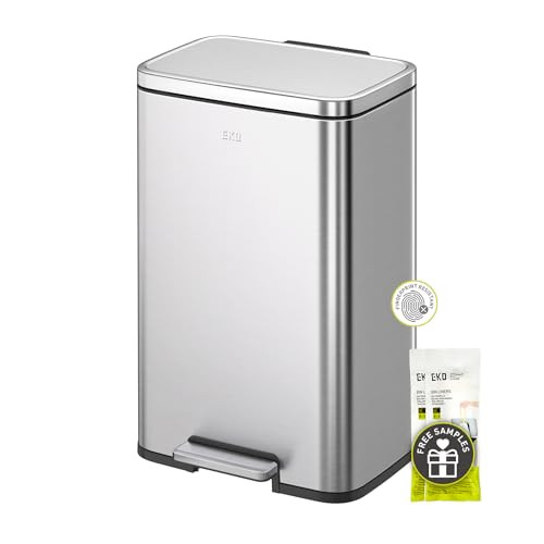 EKO Madison Brushed Stainless 25L+20L Dual Compartment Step Trash Can with Inner Liner, Recycling Bin, Soft-Close Lid, Fingerprint-Resistant Finish, and Durable Stainless Steel for Home and Office | Amazon (US)