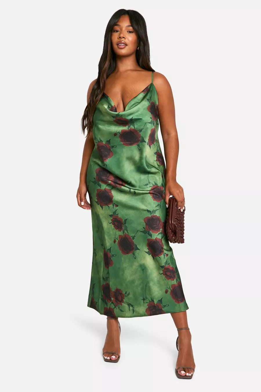 Plus Floral Cowl Neck Midi Dress | boohoo (US & Canada)