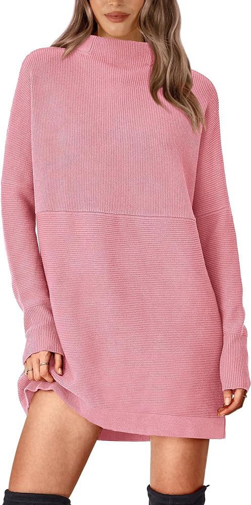 BTFBM Women's Casual Knit Long Pullover Sweaters Tops Mock Neck Long Sleeve Oversized Fall Winter... | Amazon (US)