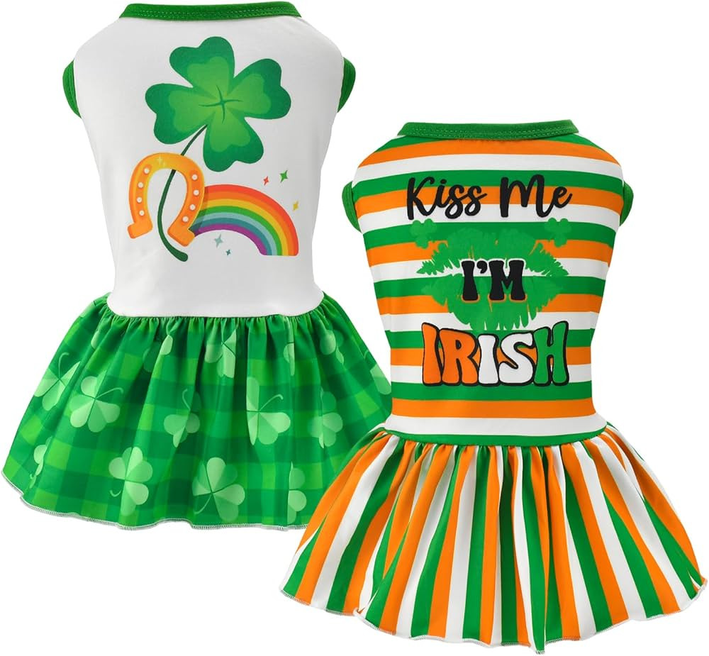 Vehomy 2-Pack Dog Dresses St. Patrick's Day Dog Dress with Lucky Shamrock Pattern Green Plaid Dog... | Amazon (US)