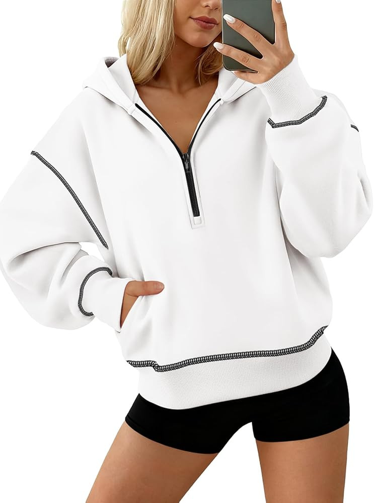 ATHMILE Womens Fall Hoodies Half Zip Sweatshirts Long Sleeve Cropped Hooded Pullover Winter Fashi... | Amazon (US)