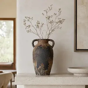 Rustic Ceramic Vase with Handles - 8.7 Inch Terracotta Wabi Sabi Decorative Flower Vase for Home ... | Amazon (US)