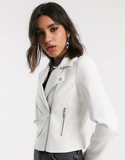 Only faux leather biker jacket in white | ASOS UK
