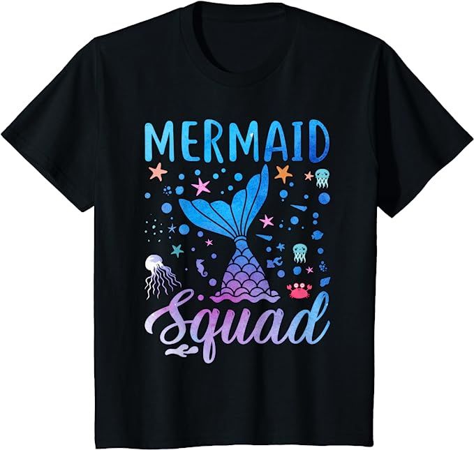 Mermaid Squad Of The Birthday Family Matching Girls Women T-Shirt | Amazon (US)