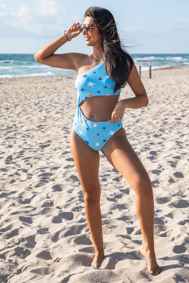 Life Is A Highway Blue Stars Cut Out One Piece Swimsuit FINAL SALE | Pink Lily