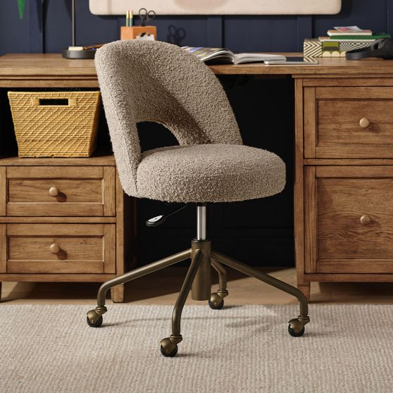 Performance Melange Boucle Latte Andie Swivel Desk Chair | Pottery Barn Teen