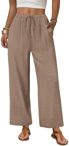 Sampeel Wide Leg Pants Women Casual Palazzo Drawstring Elastic Waist Trousers with Pockets Summer... | Amazon (US)