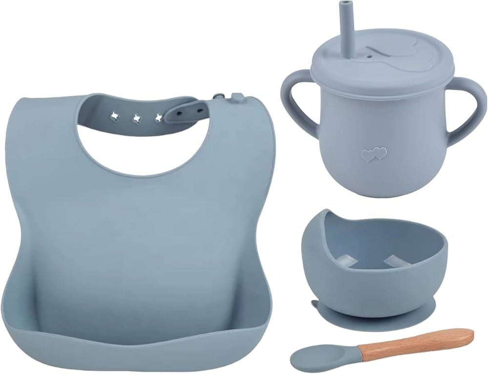 Hoky's Hut 5 Pc Baby Feeding Set, Toddler Feeding Inc Baby Spoons, Sippy Cup, Silicone Bibs for B... | Amazon (US)