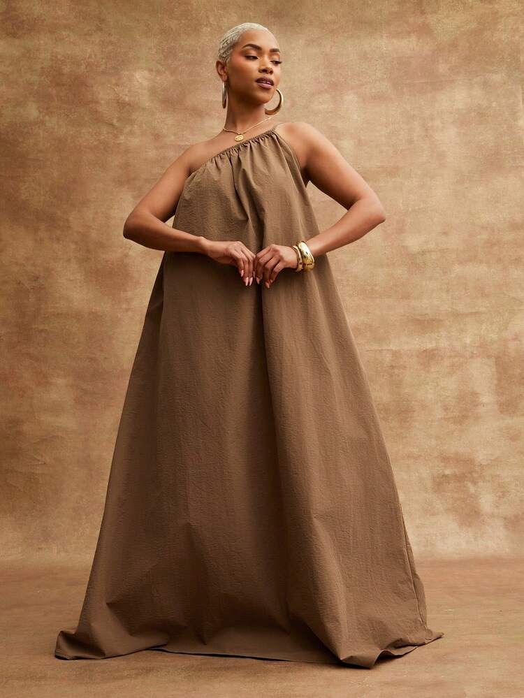 Vixey Woven Asymmetrical Single Strap Flowy Maxi Vacation Dress | SHEIN