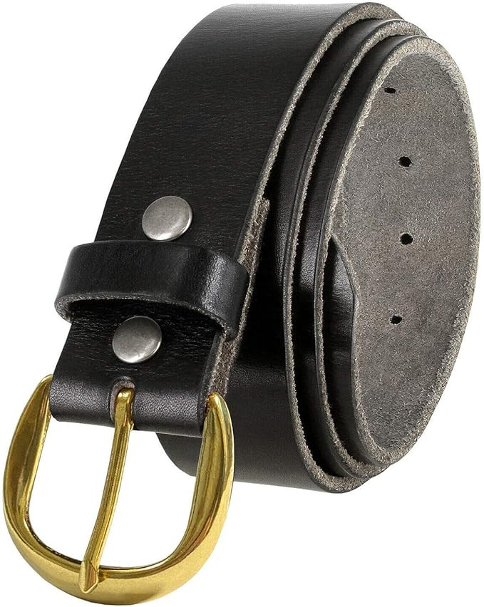 Genuine Full Grain One-Piece 100% Leather Belt With Polished Solid Brass Buckle 1-1/2"(38mm) Wide... | Amazon (US)