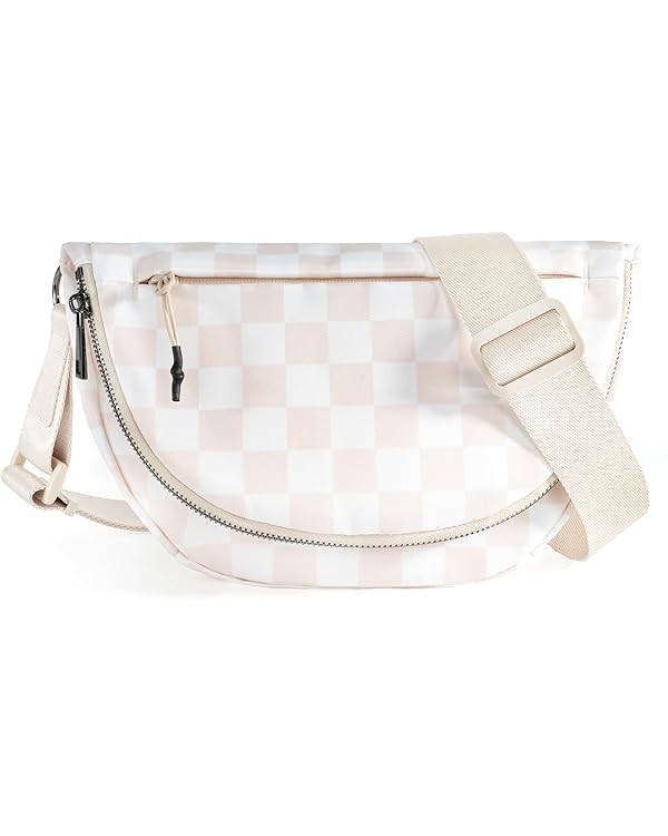 Checkered Crossbody Messenger Bag, Black and White Pattern, Adjustable Shoulder Strap | Amazon (US)