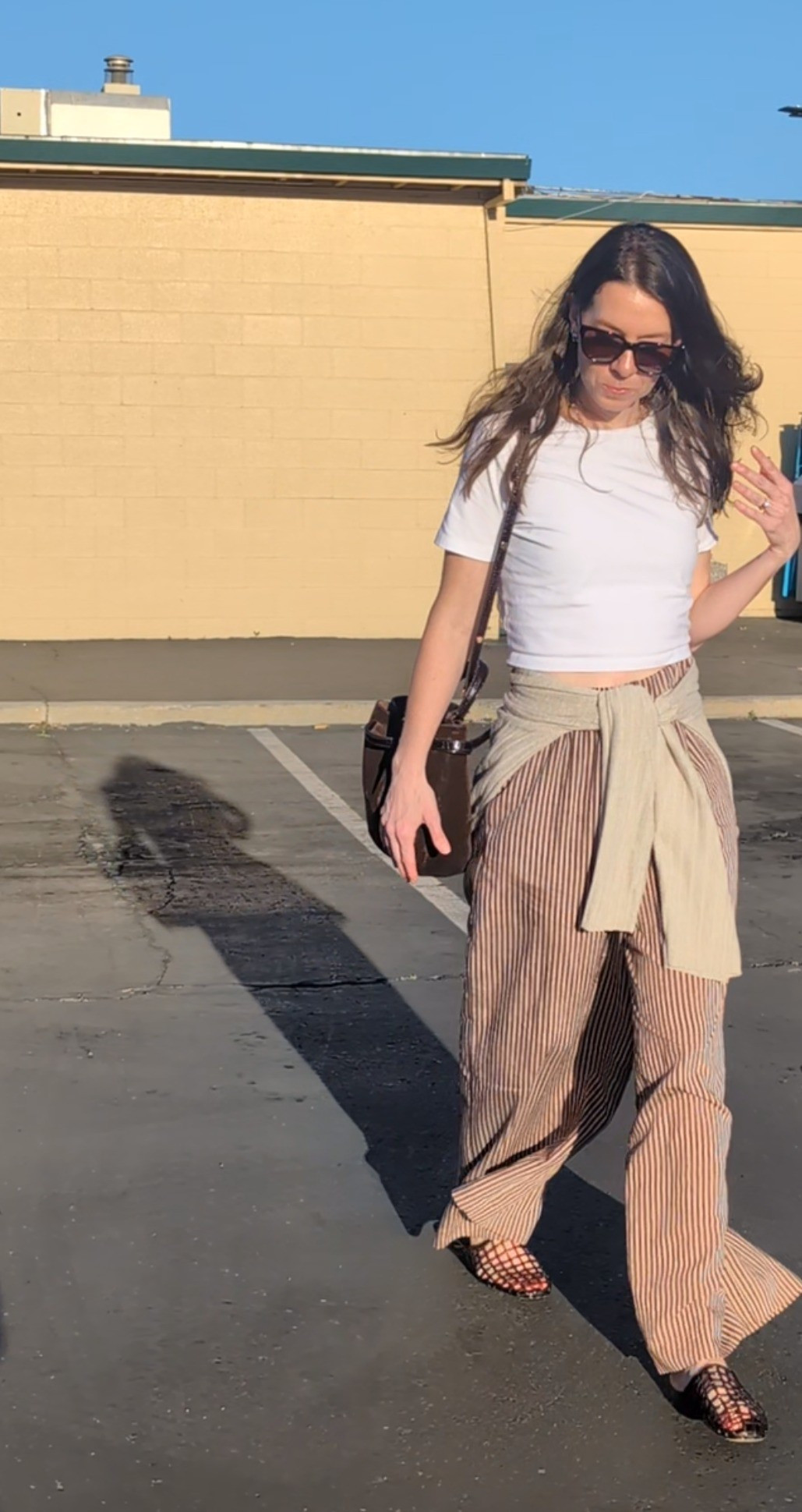 Casual dinner outfit. Striped wide leg pants and white cropped t shirt are zara. 

#LTKootd