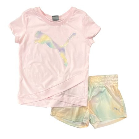 Puma Girls 2PC Outfit Pink T-Shirt Tee Shirt & Ombre Shorts Athletic Set S (7) | Walmart (US)