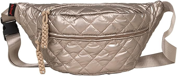 TWO KAT Metalic Quilted Chest Fanny Pack Crossbody Bag with Multi Pockets & Adjustable Strap, Fas... | Amazon (US)