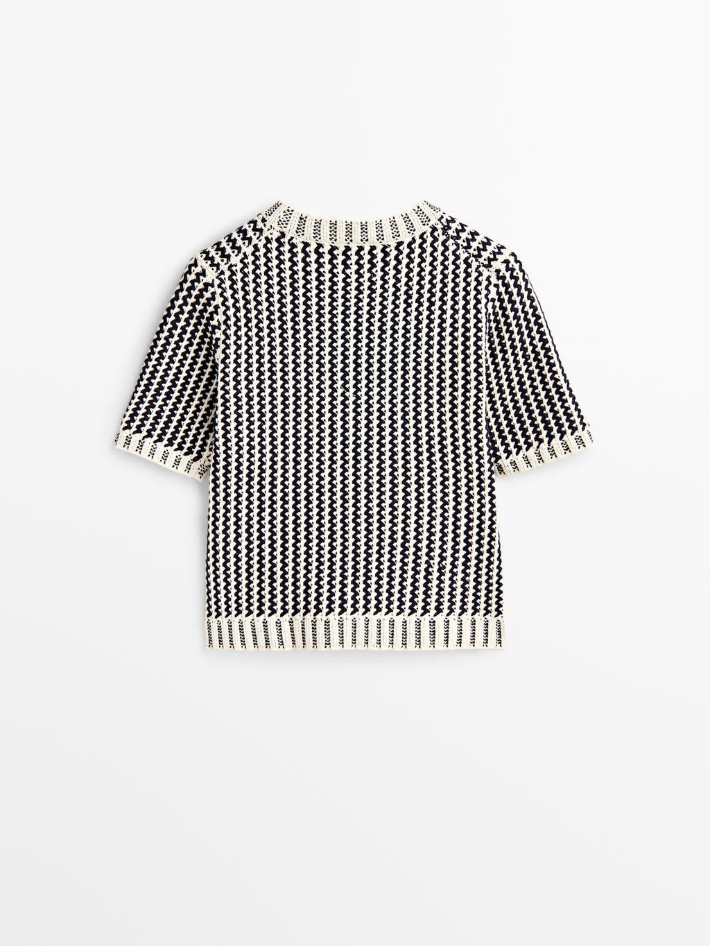 Knit short sleeve zigzag sweater | Massimo Dutti US