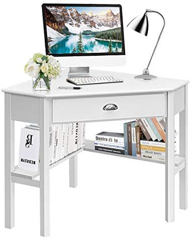 Tangkula White Corner Desk, Corner Computer Desk with Drawer, Wood Compact Home Office Desk, Lapt... | Amazon (US)