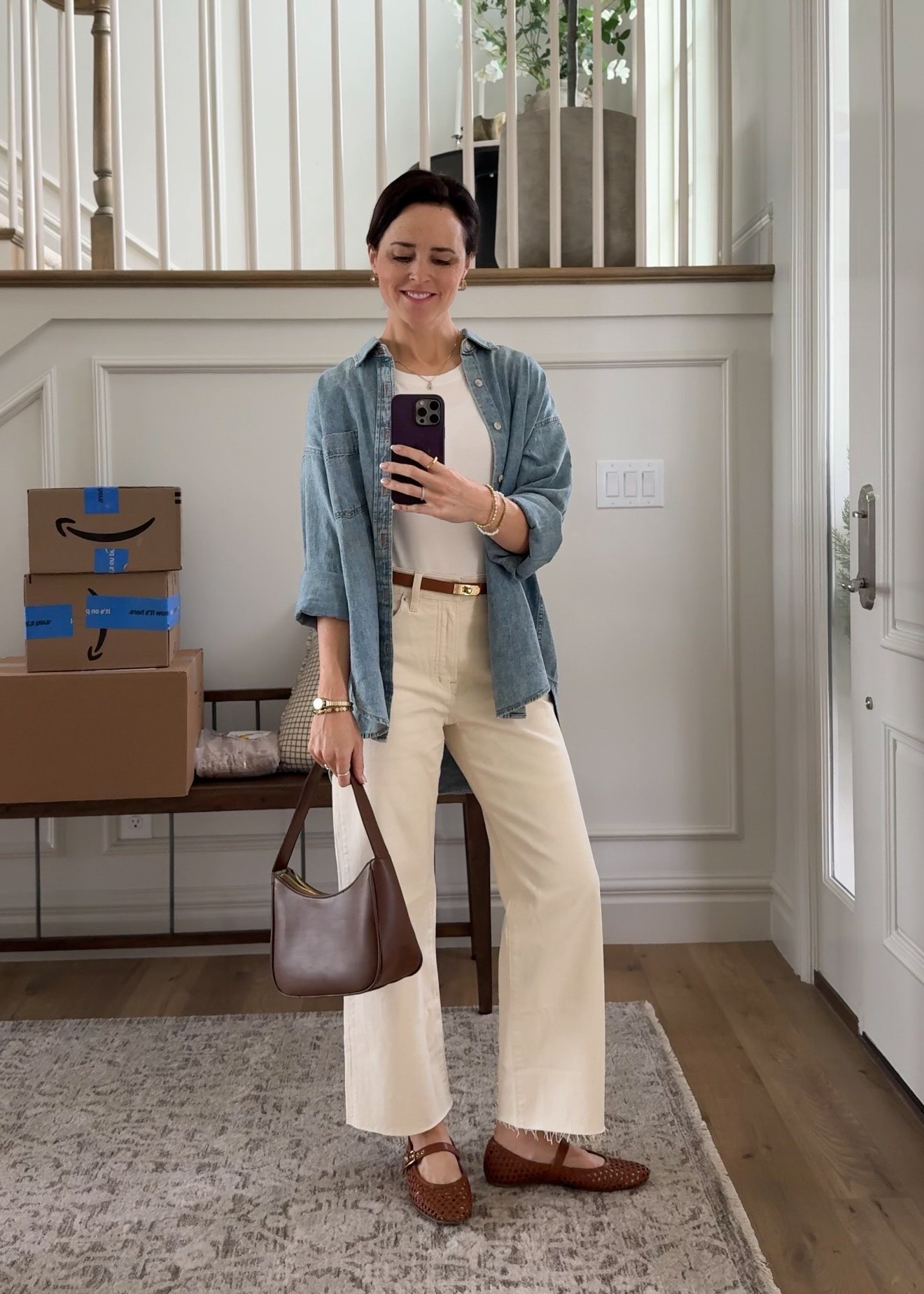 Casual style, modest outfit, cream jeans, denim shirt, classic casual, graduation outfit, easy outfit, classic outfit, comfortable and put together

#LTKSeasonal #LTKootd #LTKgrwm