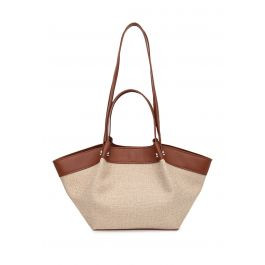 Edgy Contrast Woven Straw Tote Bag in Brown for Office Commute & Weekend Travel | Chicwish