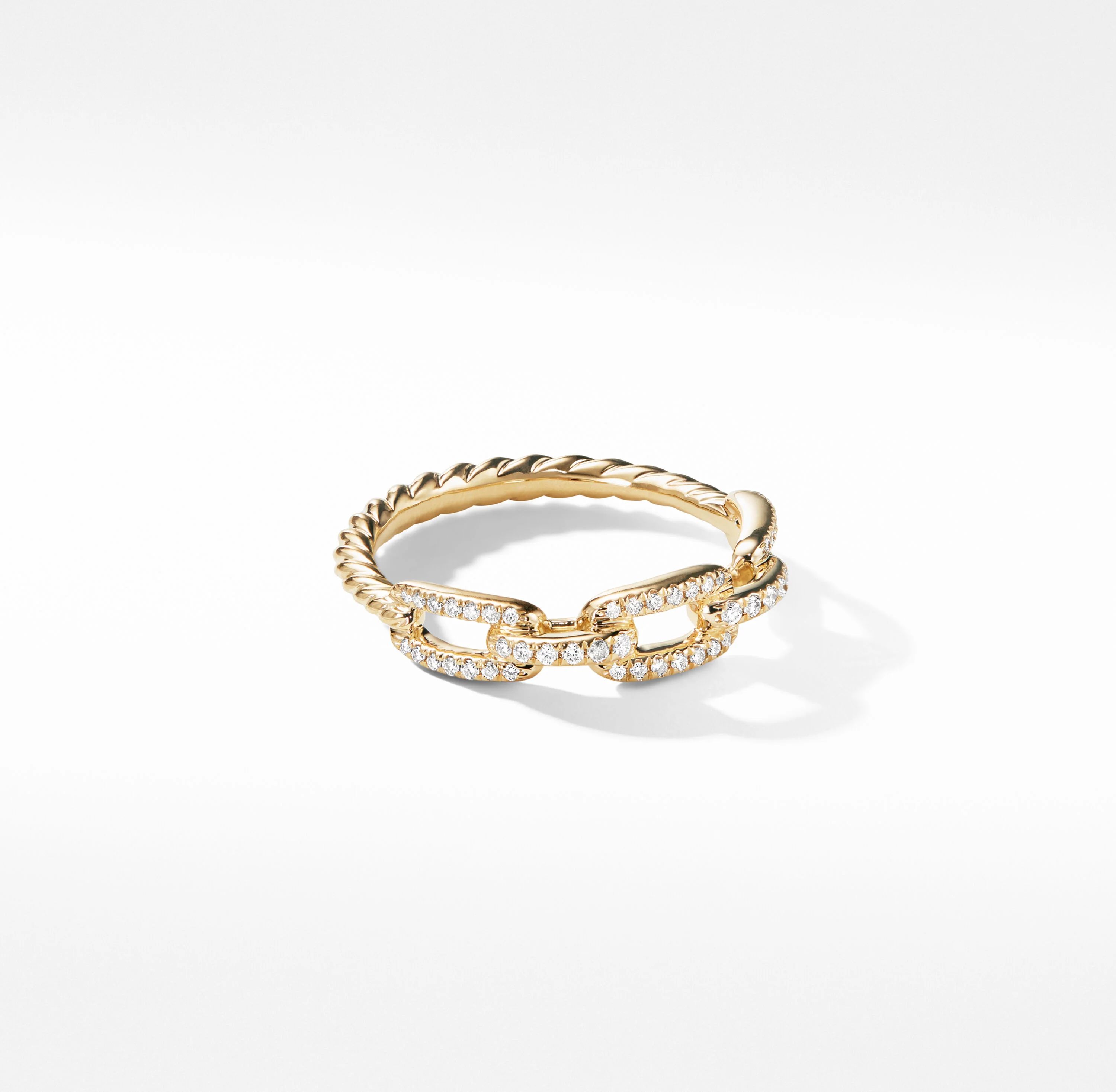 David Yurman | Stax Chain Link Ring in 18K Yellow Gold with Diamonds, 4.5mm | David Yurman
