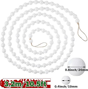 10.5 Feet Christmas Wooden Beads Xmas Bead Garland Round Bead Garland Farmhouse Bead Decor Rustic... | Amazon (US)