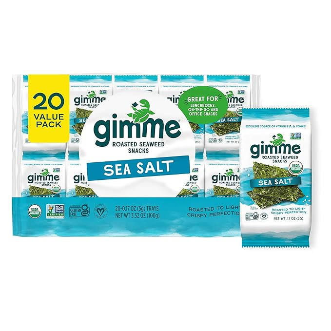 gimMe Organic Roasted Seaweed Sheets, Sea Salt, Keto, Vegan, Gluten Free, Great Source of Iodine ... | Amazon (US)