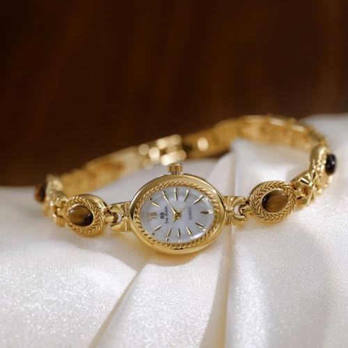 FANMIS Gold Tone Watches for Women with Small Vintage Bracelet Elegant Jade Oval Dial Dress Watch Fashion Quartz Wrist Watch Waterproof Watch | Amazon (US)