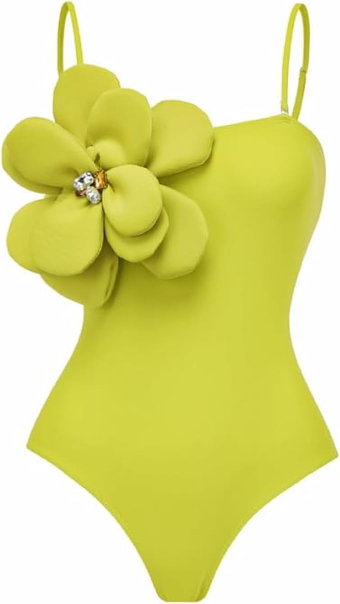 FLAXMAKER Hand-Stitched 3D Flowers Detachable Shoulder Strap One Piece Swimsuit and Sarong | Amazon (US)