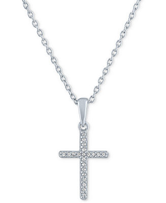 Diamond Accent Cross Pendant Necklace in Sterling Silver, 16" + 2" extender | Macys (US)